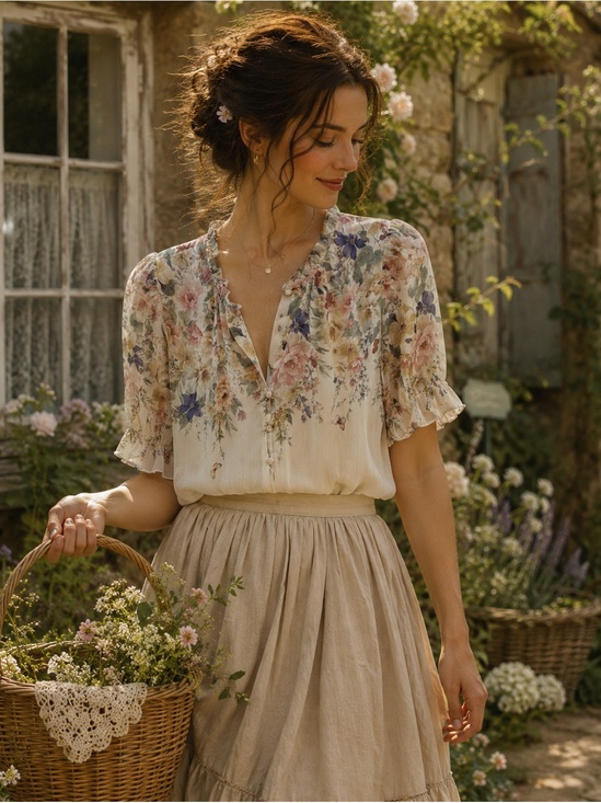 Autres Filles Tops - Autres Filles Cottagecore Floral Blouse | Romantic Feminine Prairie Top